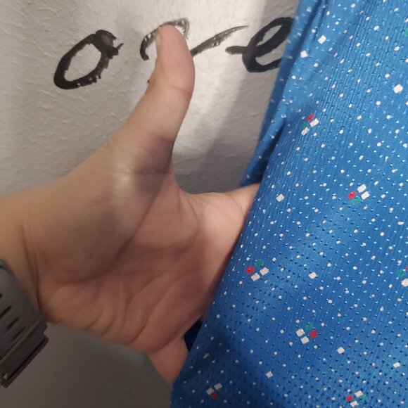 Vintage 80s Schrader Sport Blue Patterned Day Dress, Shirt Dress, 12 - Picture 6 of 8